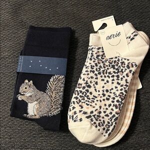 Black Squirrel and Aerie Cream Leopard Socks